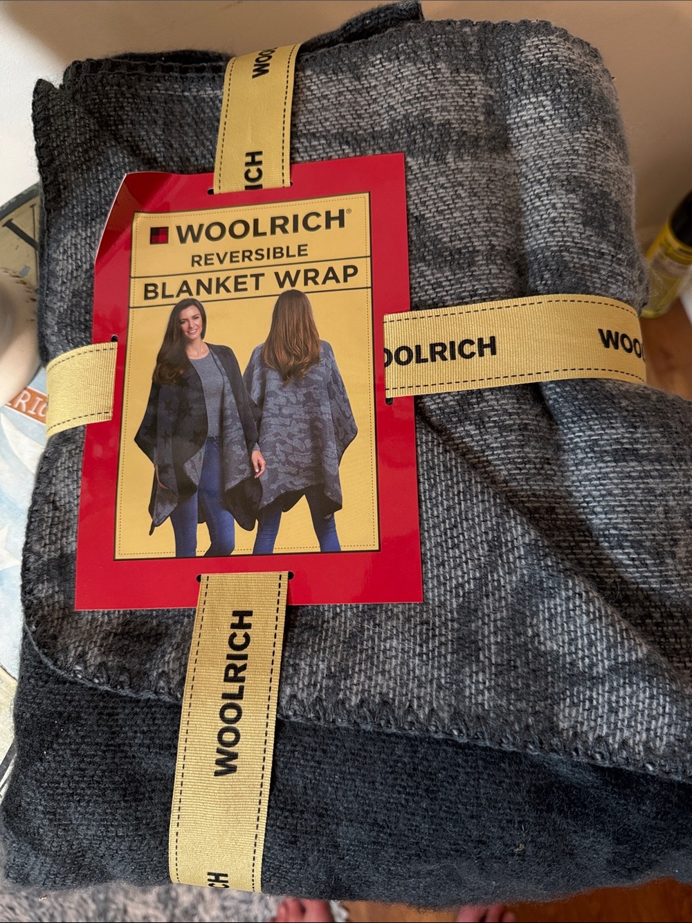 Woolrich Gray and Black Reversible Blanket Wrap